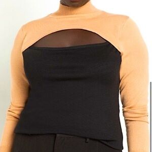ELOQUII Black and Tan Cutout Sweater
